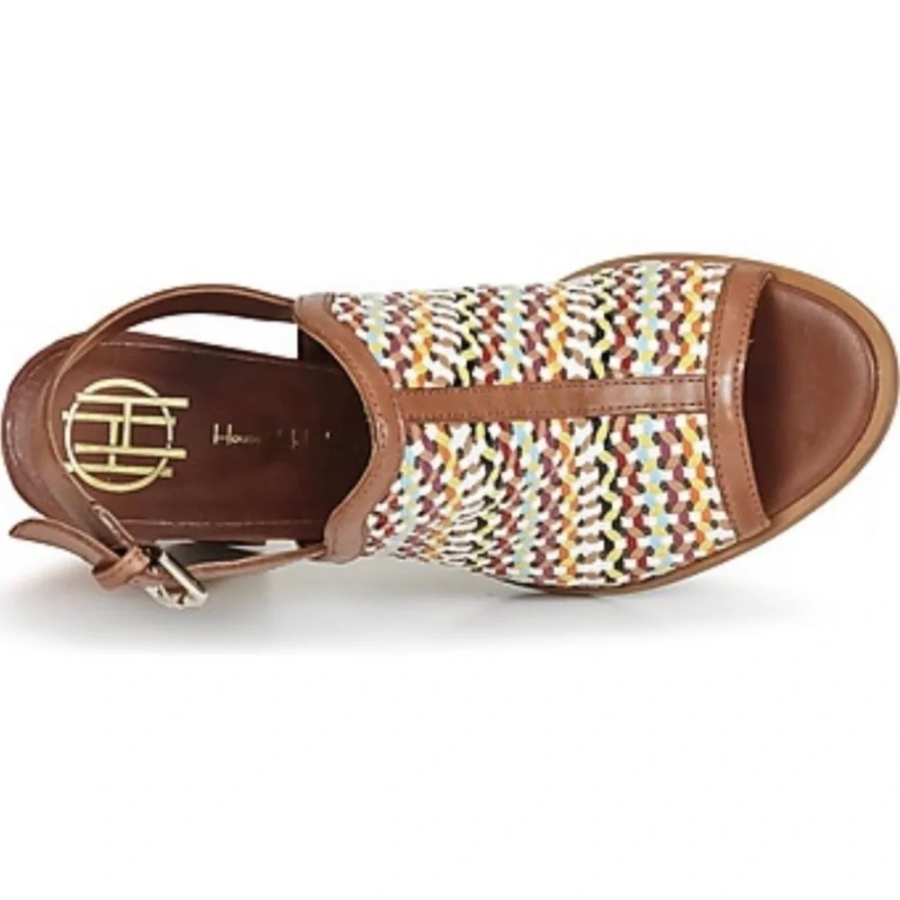 NWT HOUSE OF HARLOW 1960 Teagan Slingback Leather Sandals, Chunky Heels